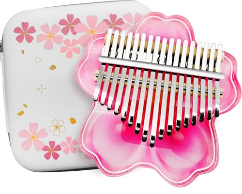 Arpa da Dito Kalimba a 17 Tasti, Pianoforte a Pollice, Strumenti Musicali, Pianoforte da Dito in Acrilico Trasparente con Custodia Protettiva Rigida Impermeabile per Bambini,Pink 17 keys