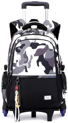 Amythe Schulrucksack mit Rollen Jungen, Schultrolley Teenager, Schulstart | Wasserdichter Schulranzen ab der 5. Klasse mit Laptopfach 15,6 Zoll, 6 Rollen und Abnehmbarem Trolley für die Mittelschule