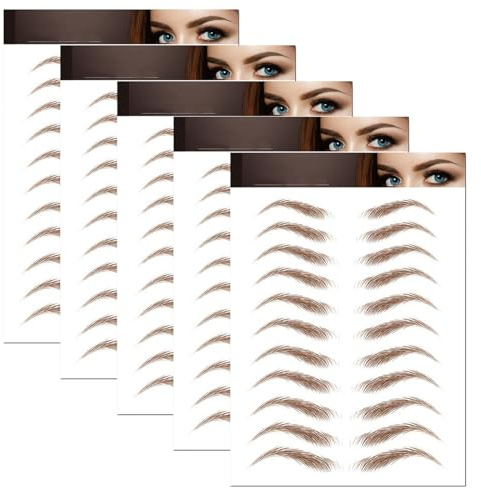 PHYNDR 5 Feuilles Autocollants de Sourcils Patch, Eyebrow Tattoos Stickers, Faux Sourcils Pochoirs Tatouage Imperméable pour Femmes