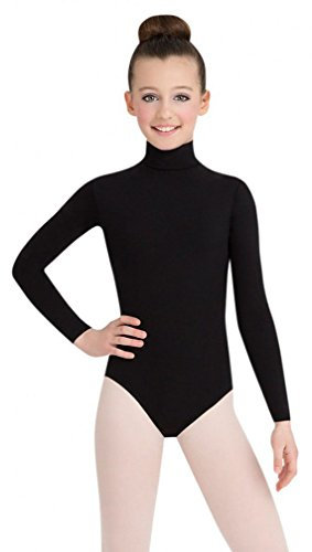 Capezio Big Girls' Team Basic Turtleneck Long Sleeve Leotard with Snaps, Black, Medium