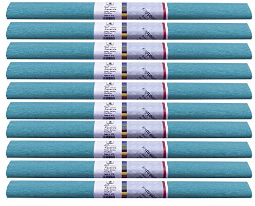 PARTY DISCOUNT wasserfestes Krepppapier | 250x50 cm | Feinkrepp Maibaum Dekoration Farbecht (Hell Blau, 10 Rollen)