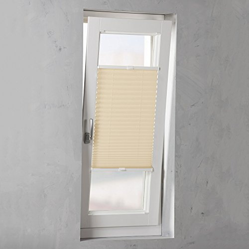 Original Easy-Shadow Plissee verspannt Faltstore in der Farbe beige / Breite 37 cm x Höhe 190 cm / 37x190 cm - Montage im Rahmen in der Glasleiste / Maßanfertigung