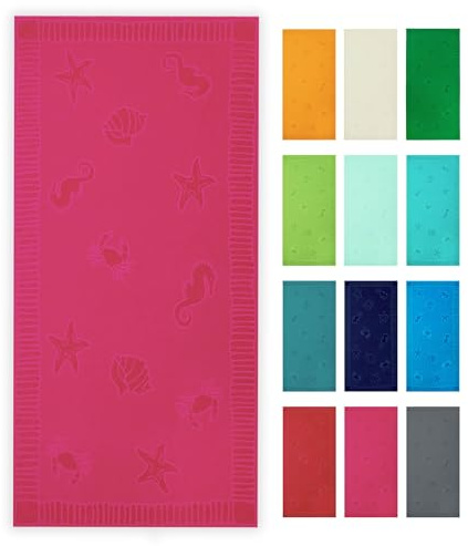 ZOLLNER Telo mare 100x200 cm - asciugamano da spiaggia delicato sulla pelle e super assorbente - lavabile fino a 60°C - 100% cotone - fuchsia con design con animali marini - certificato Oeko Tex (R)