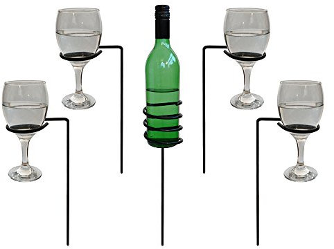 Garden Drinks Holders / Outdoor Drinks Holders - Wine Bottle Holder and Wine Glass Holder - These drinks stakes are ideal for use on the lawn, at the beach or whilst camping.