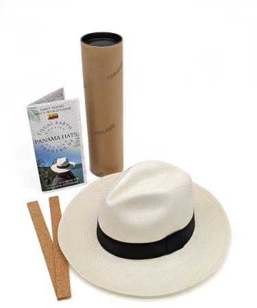 Equal Earth New Genuine Panama Hat Rolling Folding Quality with Travel Tube - White (56cm)