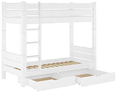 Erst-Holz®Etagenbett für Erwachsene weiß 90x200 Nische 100 teilbar Rollrost 2 Bettkästen 60.16-09WT100S2
