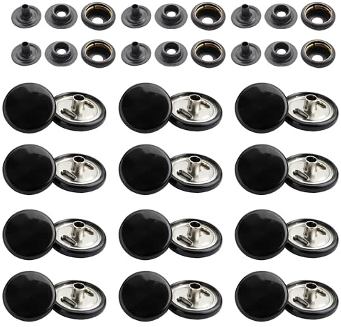 WedDecor Black 15mm Press Studs Heavy Duty Metal Nickle Free 4 Parts Snap Fasteners Rivets Button for Leather Crafts, Jackets, Bags, Straps, Jeans, Clothes Repair - Pack of 10 | Heavy Duty 4 Parts Snap Fasteners Rivets Button for Leather Crafts, Jackets, Bags, Straps, Jeans, Clothes Repair