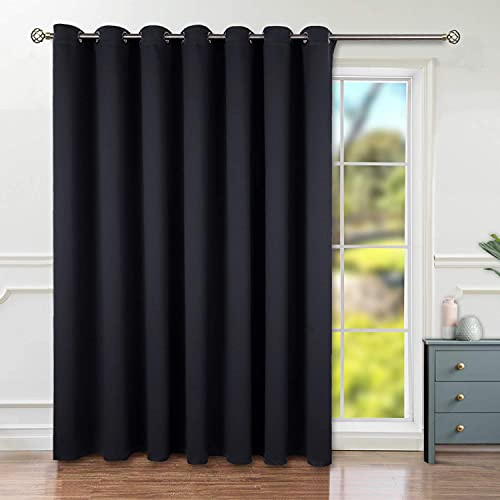 BGment Black Room Divider Curtain 84 Inches Long - Privacy Extra Wide Blackout Curtain Thermal Insulated Room Darkening Noise Reducing Dark Sliding Door Curtain, 1 Panel, 100 X 84 Inch
