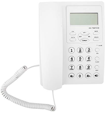 Teléfono con Cable con identificador de Llamadas/Llamada en Espera Sistemas DTMF/FSK Pantalla LCD Marcación rápida Teléfono con Cable con Altavoz Alarmas de 3 Grupos Teléfono con Cable (Blanco)