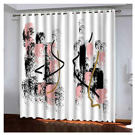 Daesar Schlafzimmer Verdunklungs Vorhänge Polyester 2er Set 264x244CM, Fenster Vorhänge Kinderzimmer Jugendzimmer Modern Abstraktes Gemälde Gardinen Vorhang mit Ösen Motiv Blickdicht Schwarz Rosa