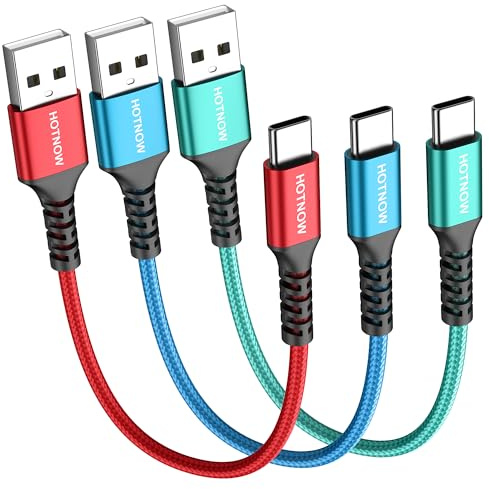HOTNOW USB C Kabel Kurz 30CM 3 Stück, 3A Nylon USB A auf USB C Ladekabel | Schnellladekabel Typ C für iPhone 17 16 15, Galaxy S26 S25 S24 S9, Huawei, Pixel, Power Bank und andere Typ c Geräte