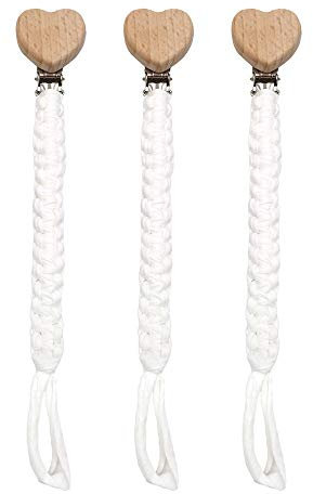 3 Stück Schnullerkette Baumwolle Schnullerband Baby Schnullerketten für Neugeboren Mädchen und Jungs Lätzchen (Weiß)