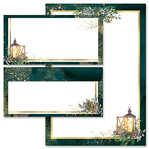 Briefpapier Set, 20 tlg. Weihnachten, ADVENTSNACHT 10 Blatt Briefpapier + 10 passende Briefumschläge DIN LANG ohne Fenster
