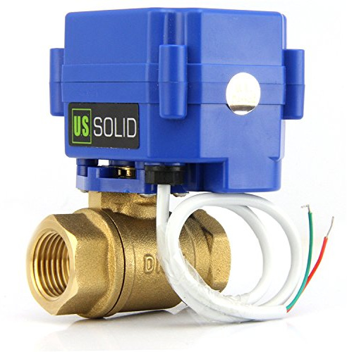 U.S. Solid 1 Motorisierter Kugelhahn, Messing, Elektrischer Kugelhahn, stromlos offen, DN25, 9–24 V AC/DC, 2 Drähte, automatische Rücklaufeinrichtung