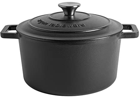 Argon Tableware 4.5L Round Cast Iron Casserole Dish with Self-Basting Lid - Matte Black - 2.3L & 4.68L Induction Hob Cooking 4.75QT Dutch Oven Bread Baking Serving Roasting Stew Stock Pot Pan
