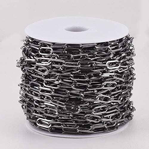 Cheriswelry 25 m Eisen-Büroklammer-Kette 15 x 6 mm Kreuzkabelkette ungeschweißt flach oval Kreuz Kettenglieder mit Spule für Schmuck Armband Halskette Basteln (Gunmetal)