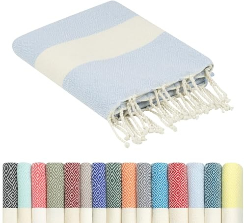 Strandhandduk bomull 100x200 cm Extra stor, bärbar & sandfri | hamam turkiska strandhanddukar | Fouta Handduk: Holiday Essentials kvinnor + män, pool Strandtillbehör solstolshanddukar