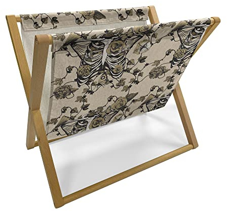 Ambesonne Gothic Magazine and Book Holder, Chest Bones Ribcage Flowers Butterflies Autumn, Floor Rack Decor for Interior of Home & Office, 22 x 19, Pale Mustard Dark Tan