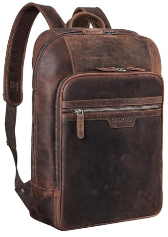 STILORD Malik Business Rucksack Leder Groß Lederrucksack XL Lehrerrucksack Vintage Design 15,6 Zoll Laptoprucksack für Aktenordner Echtleder Für Trolley Farbe:Zamora - braun