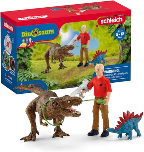 Schleich Dinosaurs - 5 PC Tyrannosaurus Rex Attack Playset - Dinosaur Toy for Boys and Girls - Dino Figurines for Kids Ages 5+