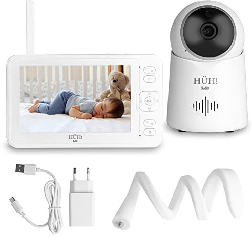 HÜH! Baby Monitor Video e Audio - Sorveglianza Interna per Neonati, Culla, Lettino, Altalena - Con Radioline e Monitor Wireless