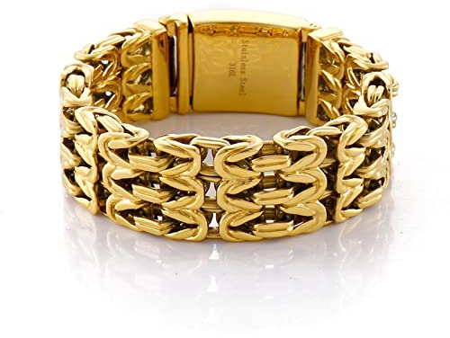 Bishilin Freundschaftsarmband Männer 22CM, Herren Armbänder Gold Königsarmband Breit 23MM mit Steckschließe Armband Edelstahl Partnerarmband für Männer Jugend