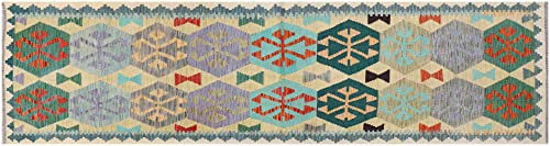 RUG PRINCE Afghan Maimana Kelim Teppich 80x300 Handgewebt Läufer Bunt Geometrisch f