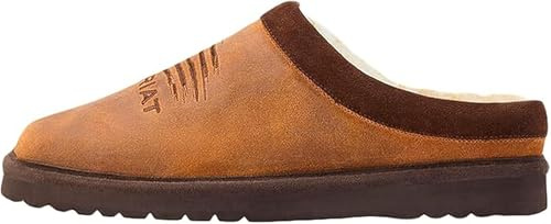 ARIAT Patriot Men's Suede Slippers, Wide Square Toe Slip-On, Dusty Brown, 9