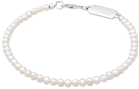 Kuzzoi Buddha Herren Armband mit Süßwasserperlen (3 mm) Perlenarmband | für den Mann in 925 Sterling Silber Unisex Armschmuck mit Perlen Länge 19-23 cm