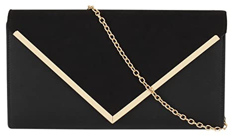 MEGAUK Damen Clutch Samt Abendtasche Elegante Handtasche Envelope Tasche Unterarmtasche mit Kette für Hochzeit Wedding Prom Party, Schwarz
