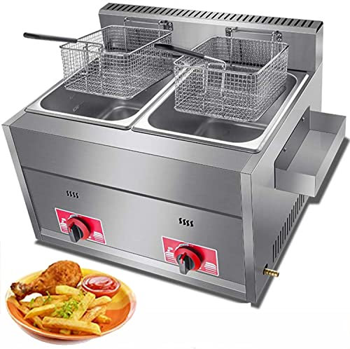 JIADUOFU Friteuse à gaz Bureau à Double Cylindre, Friteuse à Gaz Grande Capacité 8L,Friteuse à gaz Commerciale Professionnelle, Facile à Nettoyer