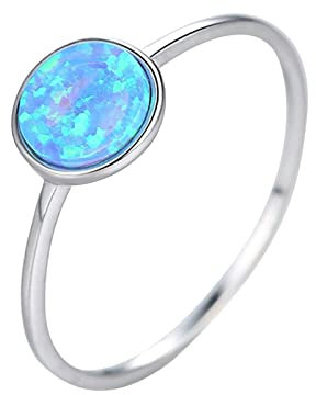 Aotiwe Freundschaftsringe Beste Freundin, Ringe Damen 925 Silber Blauer Runder Erstellter Opal Silber Blau Größe 60 (19.1)