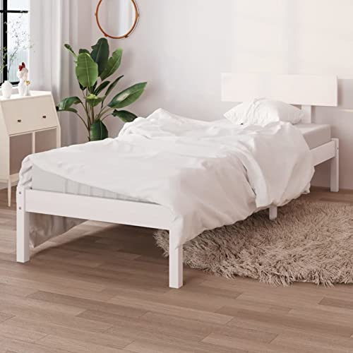 Festnight Massivholzbett Holzbett Bettrahmenbett Lattenrost Bettgestell Holz Doppelbett Gästebett Jugend-Bett Schlafzimmer Seniorenbett Weiß Kiefer 90x190 cm UK Single 876