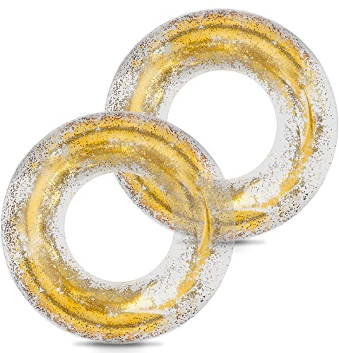 2 Stück Schwimmring Erwachsene, Pailletten Aufblasbare Schwimmreifen, Dauerhafter Transparenter Pool Schwimmen, Pool Spielzeug für Schwimmbad-Partydekorationen, Strand, Outdoor Partyzubehör (Gold)