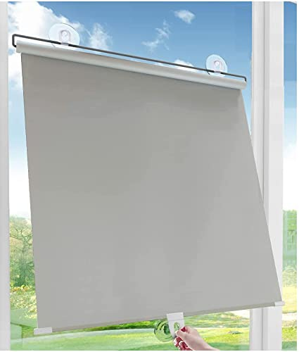 Suction cup roller blinds,Telescopic blackout curtains, balcony curtains with suction cups,temporary privacy roller shades,multifunctional sun blinds for doors and windows,Grey-50x125cm/20x49in