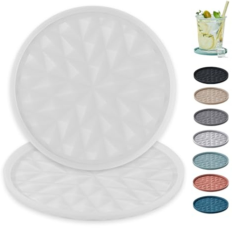Wingcases - Yoghurt Pot Lids ONLY Fit 9.5cm Diameter Pots(2 Sets, Semi Transparent) Reusable Silicone Large Tops, Reversible to Coaster, for 9.5cm Yogurt, Cream Pots | Large 9.5 cm, reusable kitchen organiser, reversible to coasters, glass cover, coasters for glasses, semi-transparent