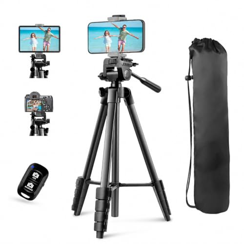 UBeesize 54'' Camera Tripod, Phone Tripods for iPhone with Bag, Travel Tripode Stand with Remote Compatible with iPhone 17/1615/14/13/12/11, Android Phones, Cameras, DSLR and Gopro