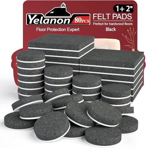 Yelanon Filtglider självhäftande för stolar och möbler – filtfötter runda som parkettskydd – filt för stolsben och möbeltassar – 80 stycken, 5 mm, svart