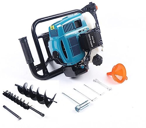 DOONARCES 52cc 2 Stroke Post Hole Digger Kit Earth Auger Borer Gas Powered Auger Drill Machine with 4 8 Spiral Drill Bits&12'' Extension Bar Fence Ground Drill, Light Blue DZ52C