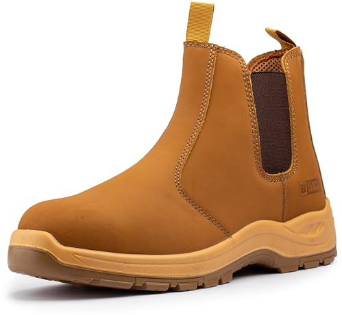 Black Hammer Mens Slip On Safety Boots Chelsea Work Shoes Brown Leather Steel Toe Cap Working Ankle Lightweight Footwear S3 SRC Alex (7 UK)