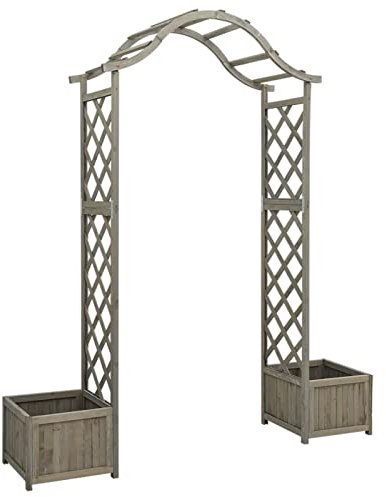 Camerina Garten-Pergola mit Blumenkasten Grau Massivholz Tanne Rosenbogen Mit TüR Pergola Holz Rankhilfe PflanzküBel Mit Rankgitter BlumenküBel Mit Rankgitter