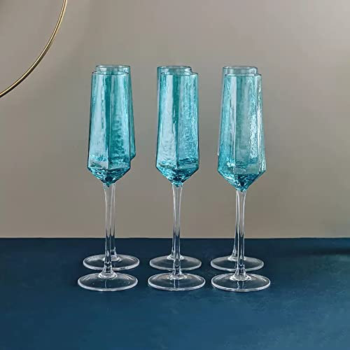 WAOCEO Coupes de Champagne Verres à Champagne en Cristal de Haute qualité, Verres Scintillants de Luxe, flûte à Champagne Bleue de 200ml, for la Maison, l'hôtel, la fête, 6 pièces Flûtes à Champagne