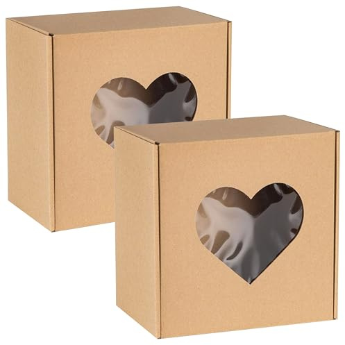 sarcia.eu Quadratische Schachtel mit Herzfenster, Geschenkschachtel 20x20x10cm x2