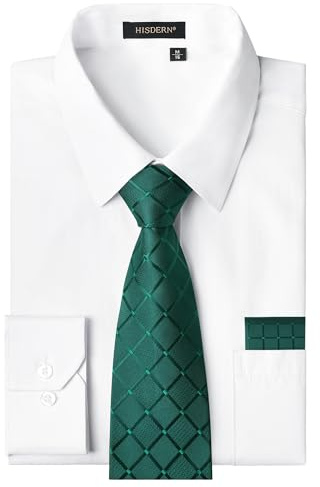 HISDERN Camicia Uomo Bianco Manica Lunga Elegante Camicie con Cravatte Classico attività Matrimonio con Tasche XL