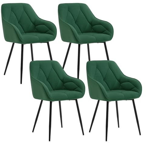 WOLTU Uppsättning av 4 matrumsstolar, köksstol, stol matsal vardagsrum, ergonomisk fåtölj, armstödsstol, stoppstol, sits av sammet, metallben, mörkgrön, EZS02dgn-4