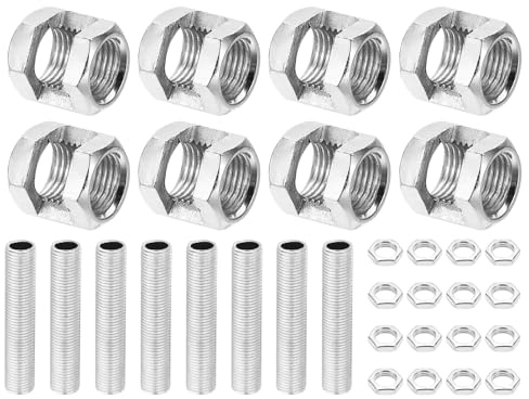 PATIKIL 8 Pezzi Kit Parti Riparazione Tubi Lampada Filettatura Fine M10×15 | M10, Dado Accoppiamento Esagonale, Tubo Filettato, Metallo, per Asta Prolunga per Illuminazione, Dado Esagonale