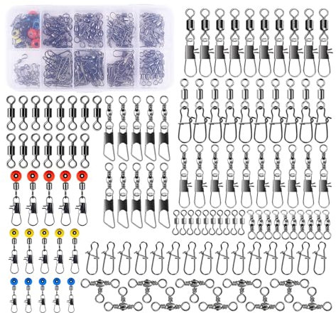 MQWDGJ Angeln Drehgelenk, 115 Stück Edelstahl Lure Stecker, 4# 6# 8# Angelwirbel Angeln Barrel Wirbel mit Kugellagerwirbel Angeln Drehgelenk Edelstahl Kugellager Wirbel Angeln Snap