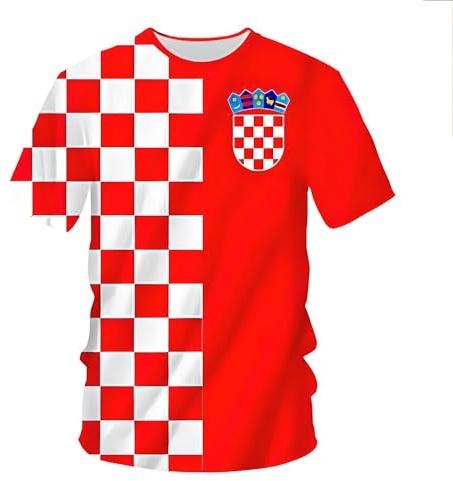 YuanDiann Maglietta sportiva della Coppa di calcio europea 2024 Sport Casual Croazia Bandiera Nazionale Stampa Uomo Donna Manica Corta Bambini Girocollo Asciugatura Rapida Traspirante Fan Shirt,