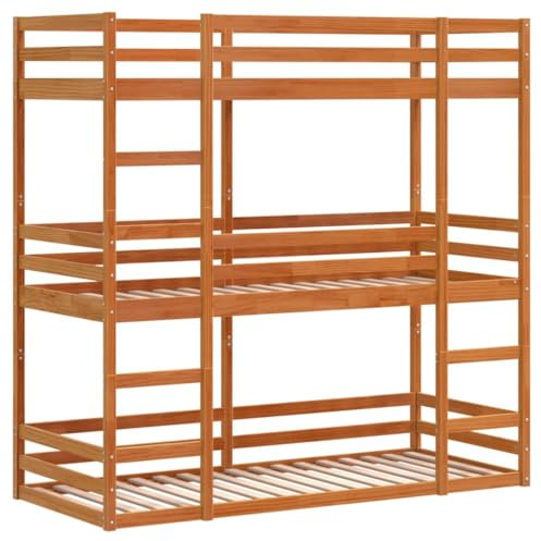 vidaXL Våningssäng 3 våningar vaxad brun 80x200 cm massiv furu, trippel våningssäng, loftsäng, 3 vånings våningssäng, trippelsäng, trippel sovplats