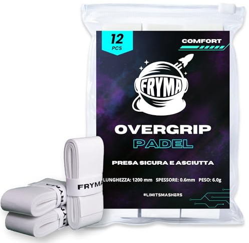 FRYMA Overgrip Padel e Tennis Bianco Antiscivolo e Aderente Grip Racchetta da 3/6/12/22/60 Pezzi per Massimo Comfort ed Elevato Assorbimento del Sudore Superficie Morbida Accessori per Pala da Padel